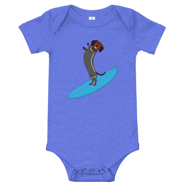 Surfing Wiener Dog One-Piece Short-Sleeves Baby Bodysuit