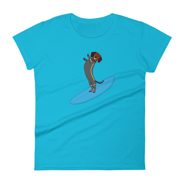 Surfing Wiener Dog Women's Short Sleeve T-Shirt